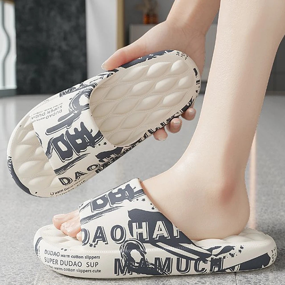 BASATU Men Summer Slippers Beach Sandals Flip Flop Printing Thick Soled Boys Girls Unisex Home Bath Shoe Large Size 46-47