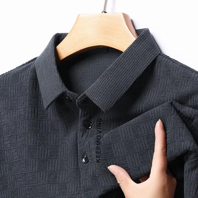 New Men's Business Casual Short Sleeved Shirt with Badge Solid Color Polo Shirt Fashionable Breathable Comfortable Versatile Top