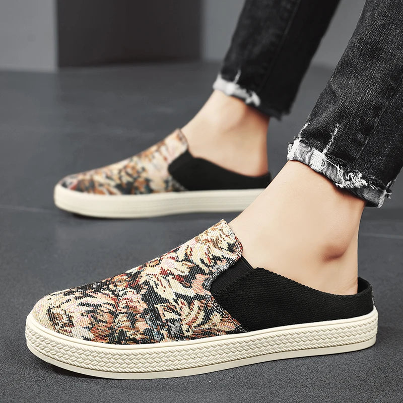 Men's canvas slippers summer outdoor anti-slip soft-sole fashion youth casual slippers driving sandals Joker tide half slippers