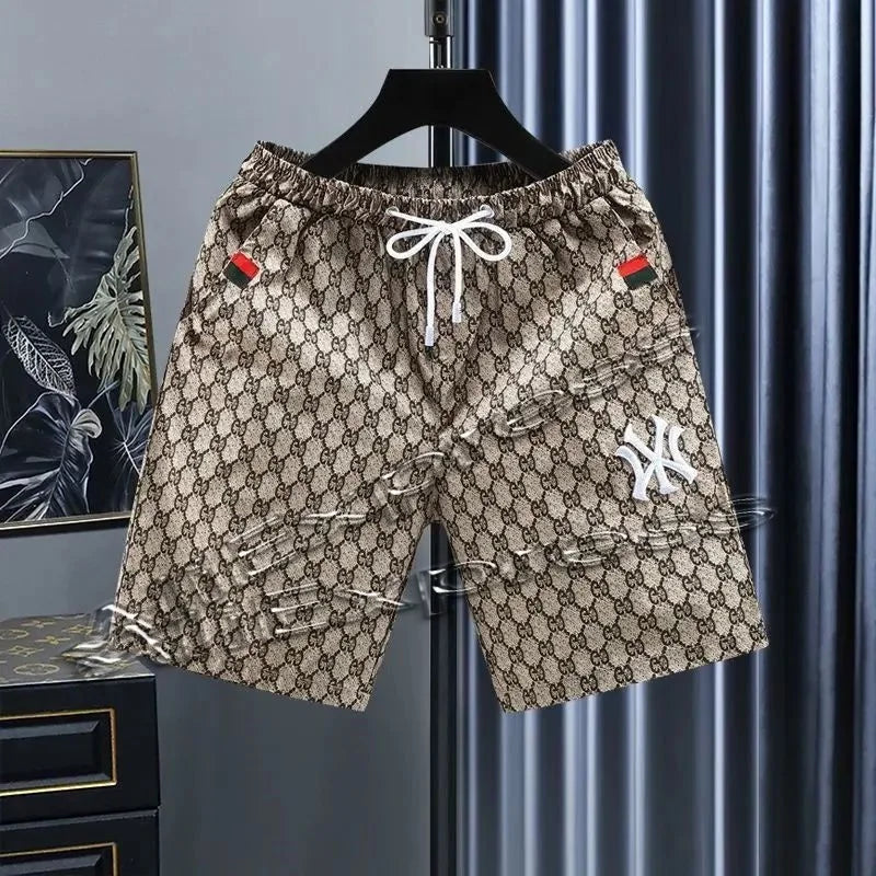 European Shorts Trend Brand Quick Drying Five Quarter Pants Printed Casual Mid Length Pants Summer Quick Drying Beach Pants Men