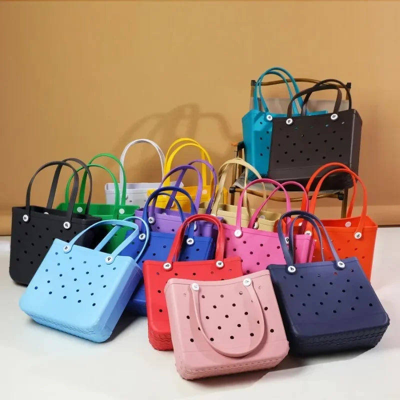 Beach bogg Bag Tote Silicone Basket Waterproof Travel Jelly Handbag Women Picnic Basket Multi-Purpose Croc Handbag Shopping Bags