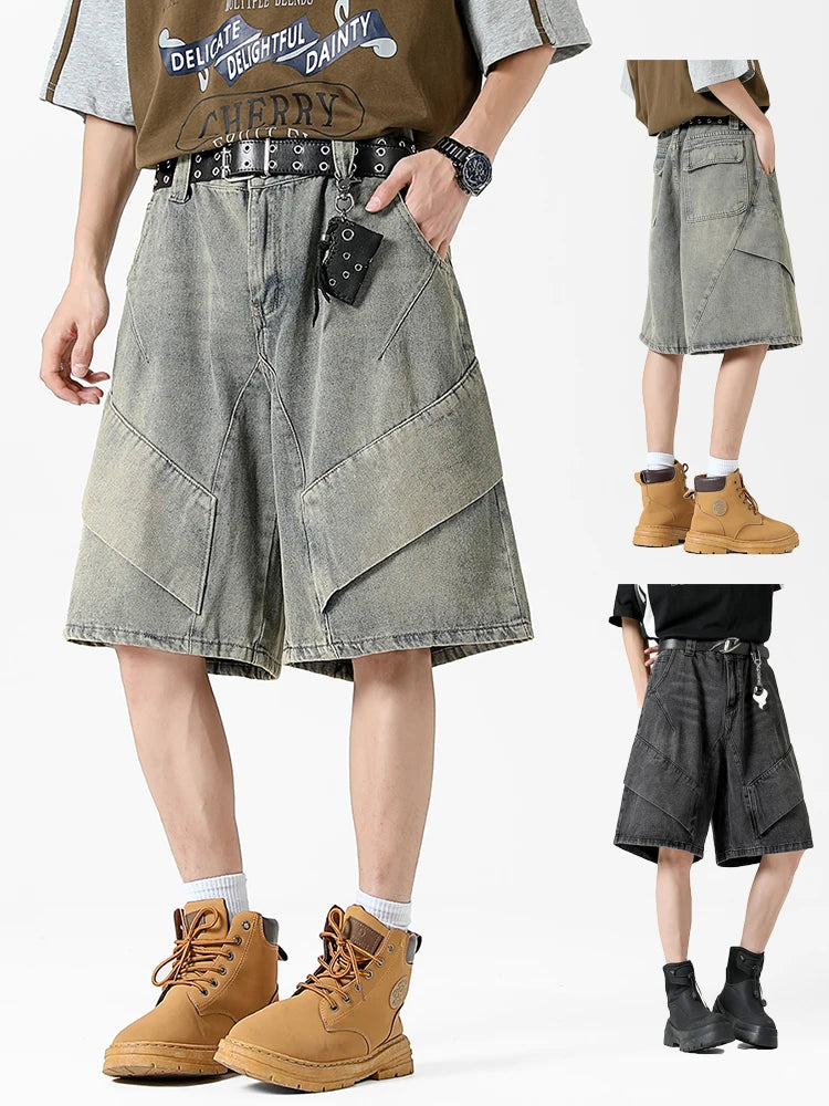 Y2k Fashion Oversized Denim Shorts Men Nostalgic Streetwear Baggy Short Jeans Brand Clothing Washed Cotton Summer Male Pants
