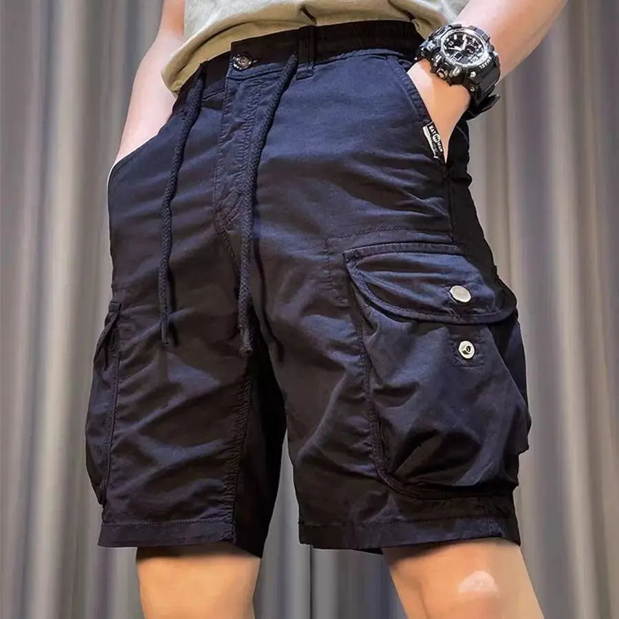 2025 Summer Workwear for Men Casual Multi-pocket Loose Elastic Five-point Mid-sized Pants