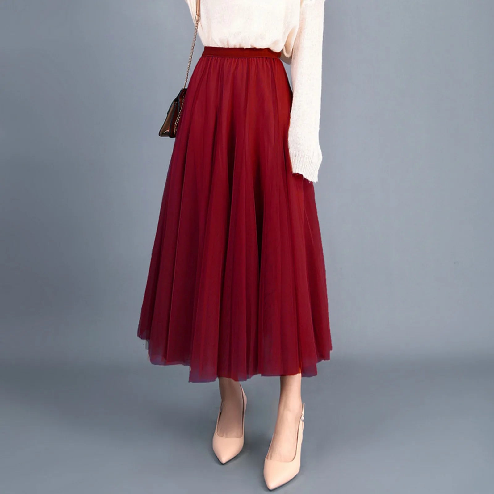 2025 Spring Women Mesh Skirt Long Tulle Skirt Elastic Waist Elegant High Waist Ball Gown Gauze Tutu Skirt For Woman