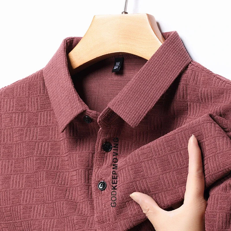 New Men's Business Casual Short Sleeved Shirt with Badge Solid Color Polo Shirt Fashionable Breathable Comfortable Versatile Top