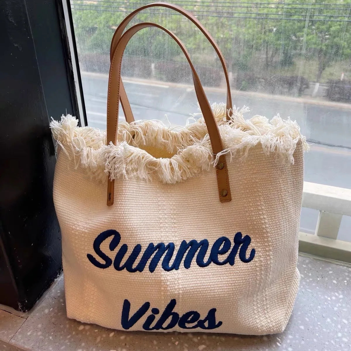 Handbag Woman Bag Design Simple Niche Travel  Beach Tote Bag Tassel Letter Embroidery Fashion Large Capacity Shoulder Bags 2022