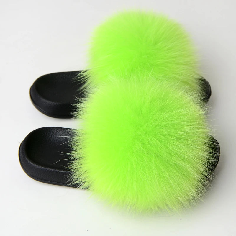 Real Fox Fur Slippers Women Fluffy Slippers With Fur Fashion Beach Shoes Plus Size Shoes Natural Fur Slippers Woman Home Slipper