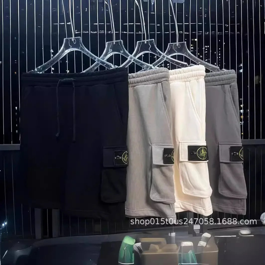 Cross-border Stone Men's Women's Casual Shorts Summer New Pocket Sleeve Basic Style Trendy Fashion Short Pants