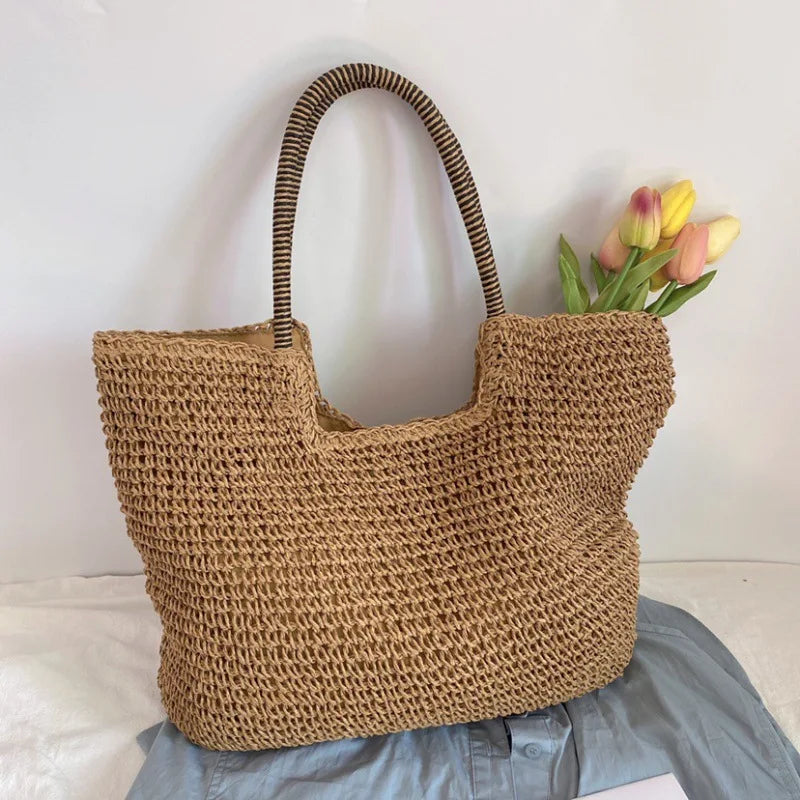 Casual Women's Underarm Shoulder Bag Luxury Design Straw Woven Large Capacity  Fashion Hobo Handbag Summer Beach BagShopper Tote