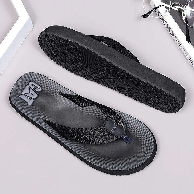 Men's GAT Flip-Flops Wide Strap Non-Pinch Retro Outdoor Anti-Slip Breathable British Style Sandals Beach Shoes