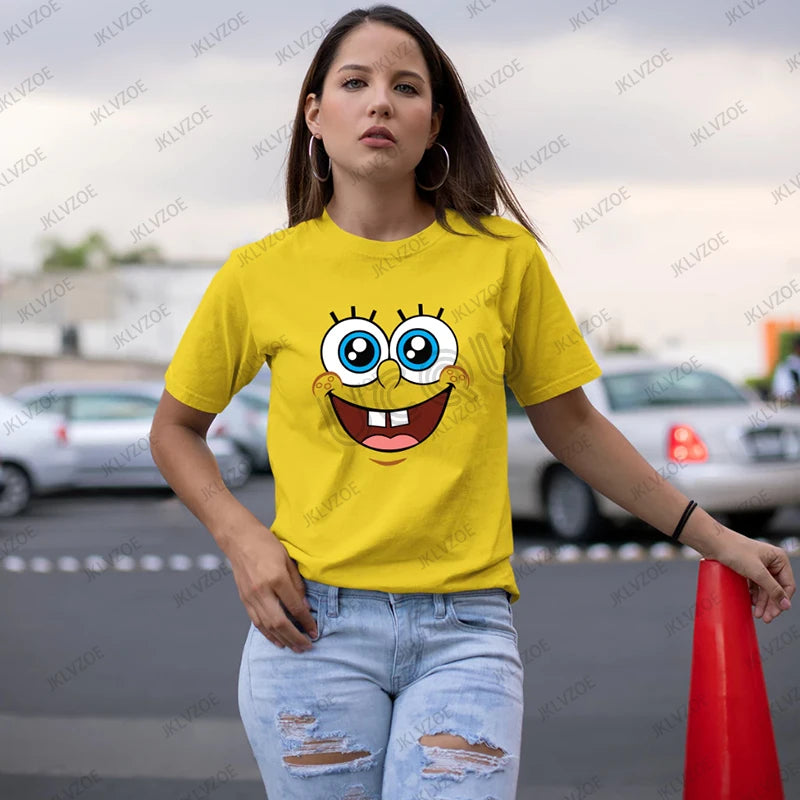 Summer New Cute Cartoon SpongeBob Printed T-shirt For Women Men Kawaii Clothes Short Sleeve O-neck Tees Casual Oversize Tops