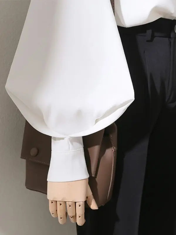 Spring New Style Lantern Sleeve White Shirt Women Long-sleeved Grinding Top Korean Style Loose Stand Collar Puff Sleeve Cardigan