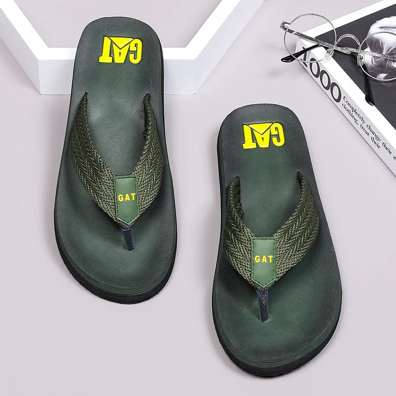 Men's GAT Flip-Flops Wide Strap Non-Pinch Retro Outdoor Anti-Slip Breathable British Style Sandals Beach Shoes