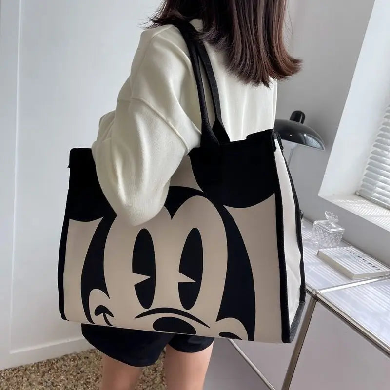 Disney Authorized Mickey Mouse Large Capacity Canvas Tote Bag For Women Elegant Summer Fashion Shoulder Bag Commuter Tote Bag