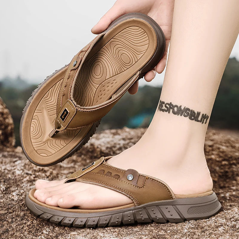 ﻿ Flip flops summer Men's outdoor thick soled beach shoes breathable cool non slip comfort sandals male casual hiking sandals