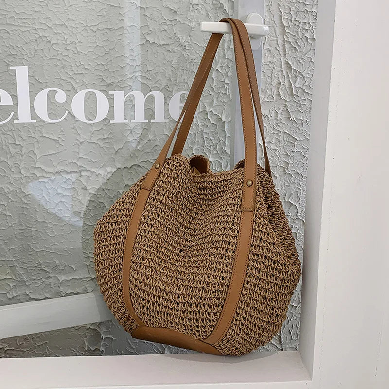 Casual Women's Underarm Shoulder Bag Luxury Design Straw Woven Large Capacity  Fashion Hobo Handbag Summer Beach BagShopper Tote