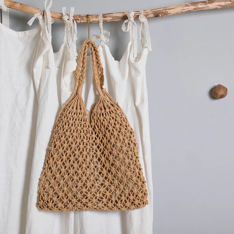 Women Large Capacity Straw Handbag Totes Hollow Out Shoulder Bags Vintage Travel Beach Bag Shopping Pack