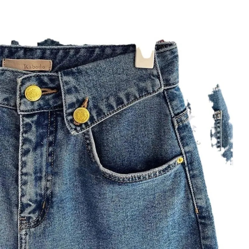 2025 Summer Denim Shorts Women's Trendy Versatile High-Waisted Loose-Fit Straight-Leg Casual Mid-Length Wide-Leg Vintage Pants