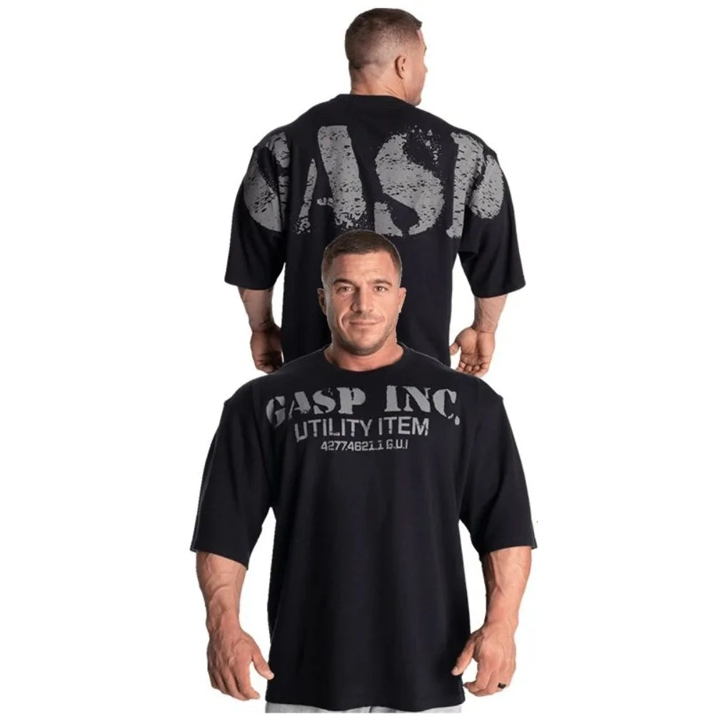 2025 Summer Gasp Trend Brand Men's Strength Gym Tee Print Short-sleeved Pure Cotton Casual High-quality T-shirt Couple Tee