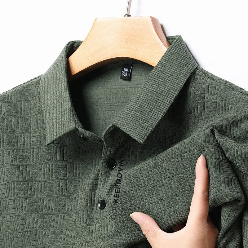 New Men's Business Casual Short Sleeved Shirt with Badge Solid Color Polo Shirt Fashionable Breathable Comfortable Versatile Top