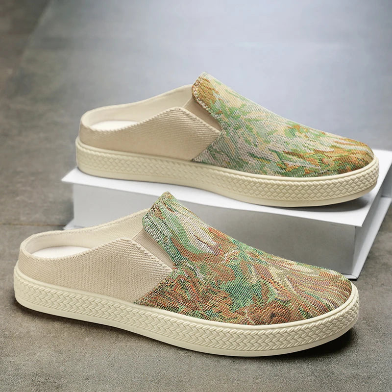 Men's canvas slippers summer outdoor anti-slip soft-sole fashion youth casual slippers driving sandals Joker tide half slippers