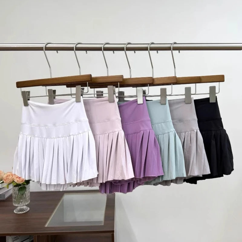 Summer Women's Tennis Pleated Skirt Pants High Waist Double Layer Design Sports Sexy Fitness Yoga Skirt