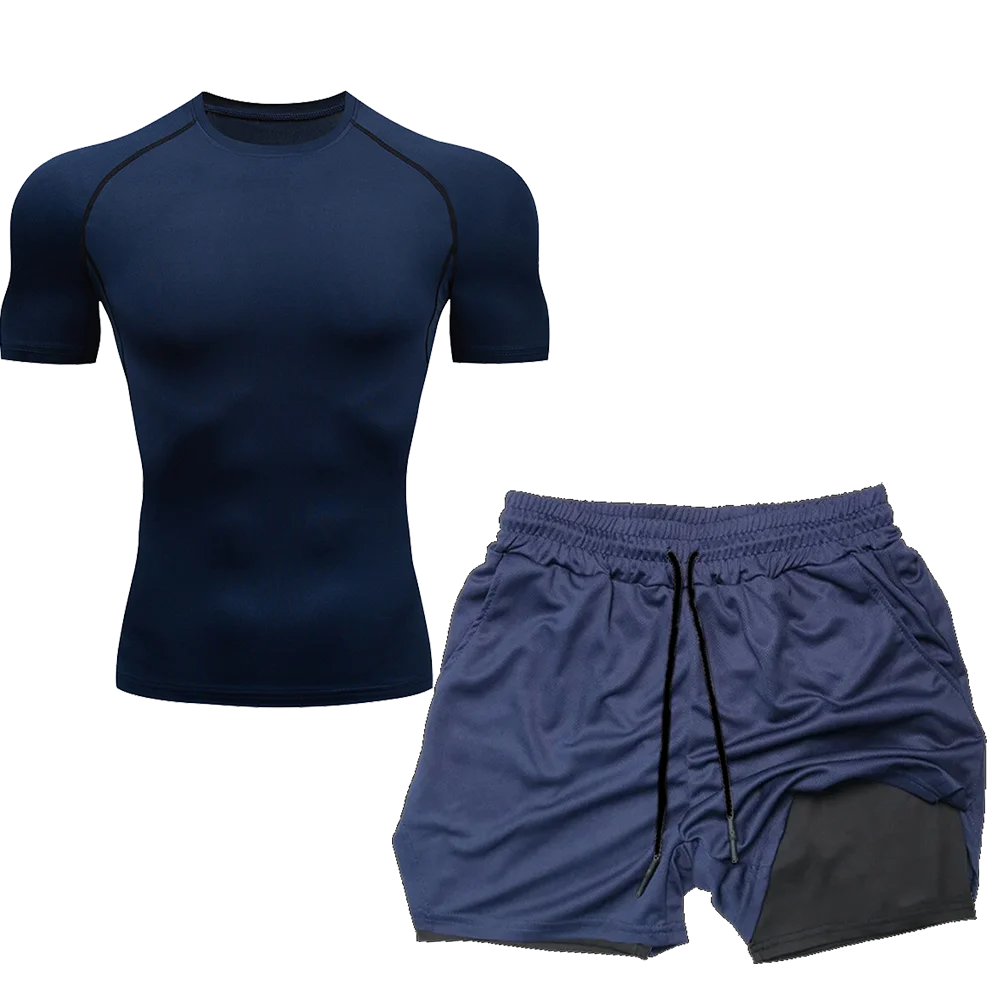 Men Running Tracksuit Anime Print Training Fitness Sportswear Set Compression Leggings Sport Gym Performance Shorts Quick drying