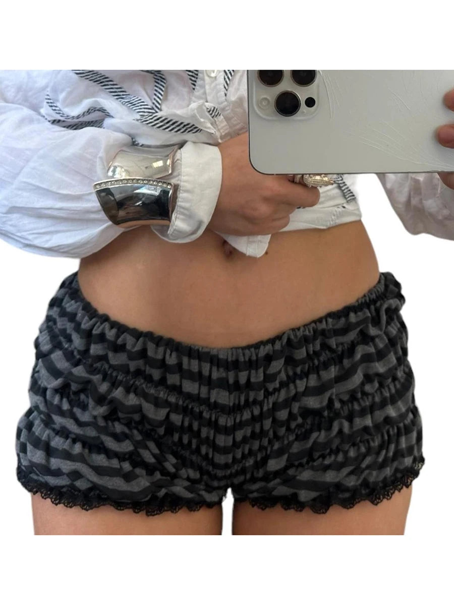 Women s Lace Trim Elastic Waist Pajama Shorts with Ruched Detail - Soft and Comfortable Sleepwear Bottoms for Summer Casual Wear