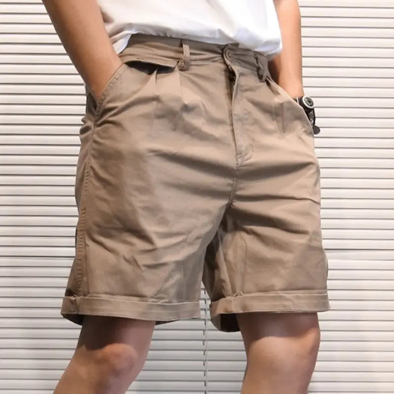 Summer Thin Men Workwear American Retro Solid Color Loose Five-point Straight Casual Shorts