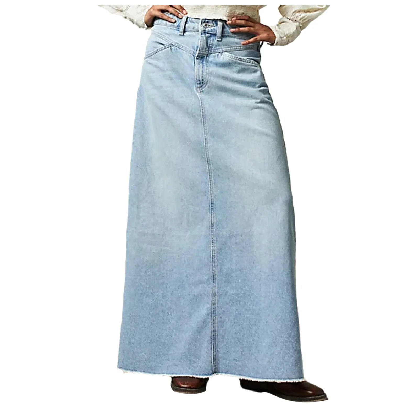 Women Vintage Denim Skirt High Waist A Line Long Jean Skirt Spring-Fall Casual Versatile New Chic Trendy Bodycon Skirt 청치마