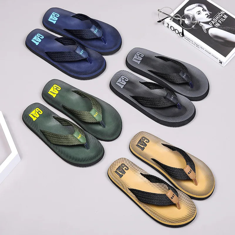 Men's GAT Flip-Flops Wide Strap Non-Pinch Retro Outdoor Anti-Slip Breathable British Style Sandals Beach Shoes