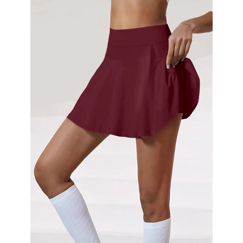 Ladies Skirts Sports Essentials Highly Stretchy Solid Colour Skirt Pants Double Layer Breathable Milk Silk Fabric Pleated Skirt
