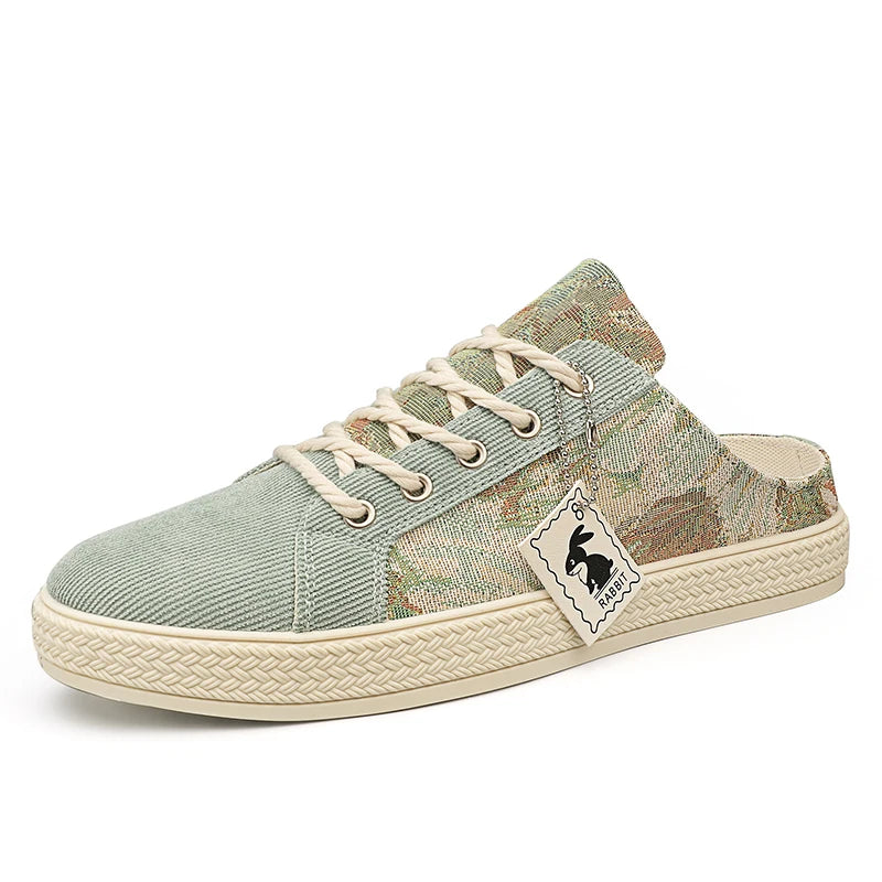 Men's canvas slippers summer outdoor anti-slip soft-sole fashion youth casual slippers driving sandals Joker tide half slippers