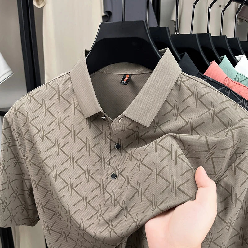 2025 Spring and Summer Men's Short-sleeved Polo Shirt Business Casual Middle-aged Dad's Wear Thin Breathable Lapel T-shirt Men