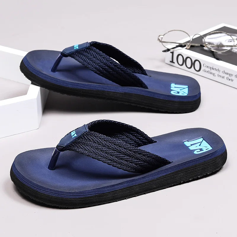 Men's GAT Flip-Flops Wide Strap Non-Pinch Retro Outdoor Anti-Slip Breathable British Style Sandals Beach Shoes