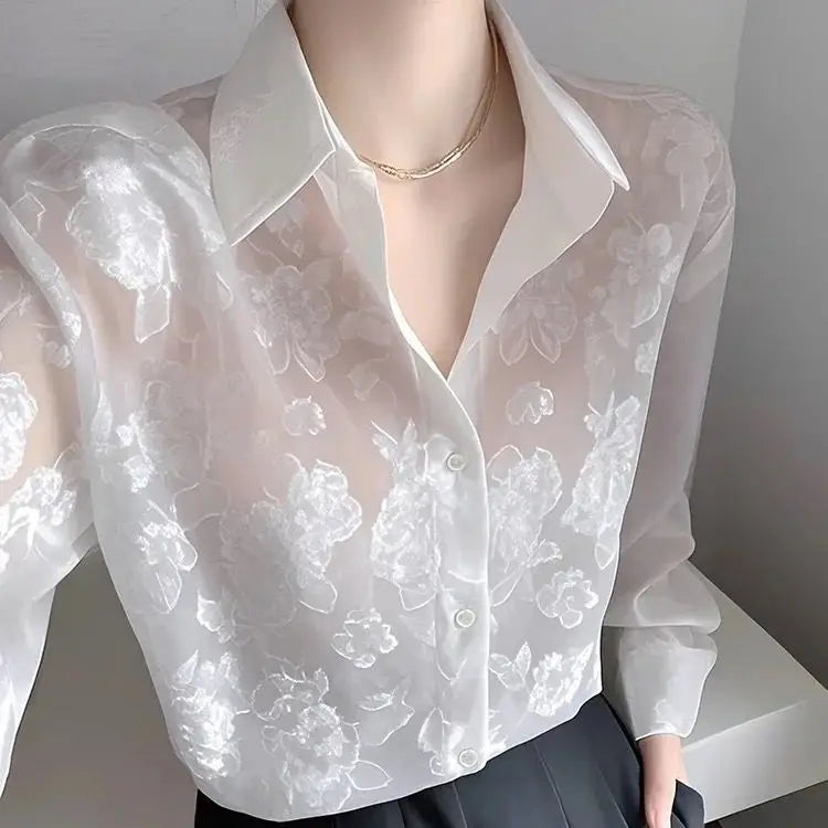 Sun-protective women's shirt, summer blouse, uniquely beautiful and stylish design, French-style top