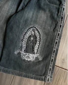 American retro summer vacation style denim shorts design niche letter printing high street loose casual sports men's shorts