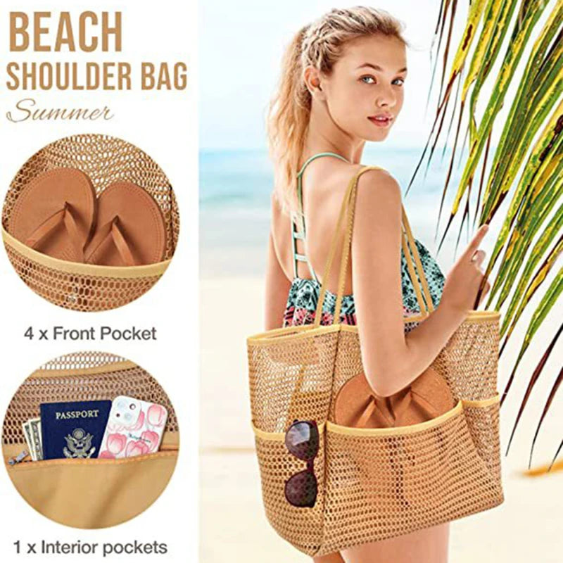 Multi Pockets Summer Beach Bag For Towels Mesh Durable Travel Handbag Toys Organizer Waterproof Underwear Swimming Storage Bag