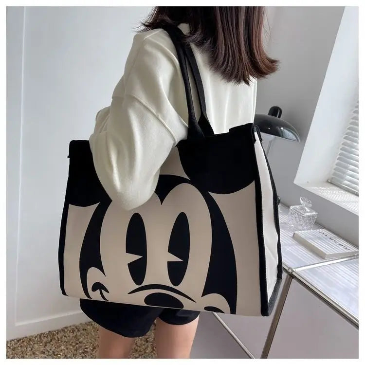 Disney Authorized Mickey Mouse Large Capacity Canvas Tote Bag For Women Elegant Summer Fashion Shoulder Bag Commuter Tote Bag