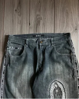 American retro summer vacation style denim shorts design niche letter printing high street loose casual sports men's shorts