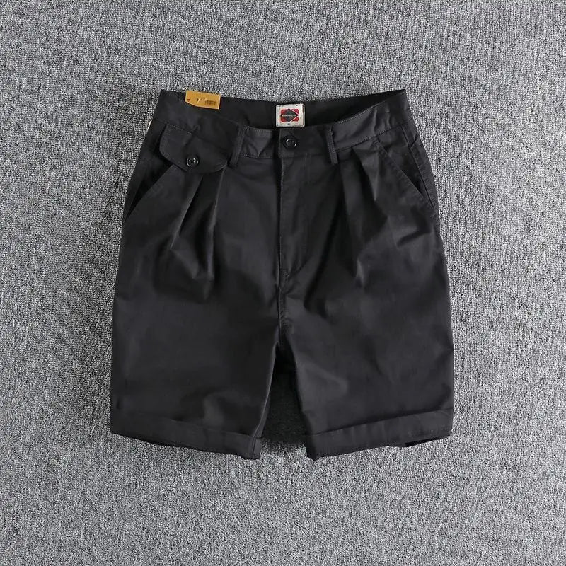 Summer Thin Men Workwear American Retro Solid Color Loose Five-point Straight Casual Shorts