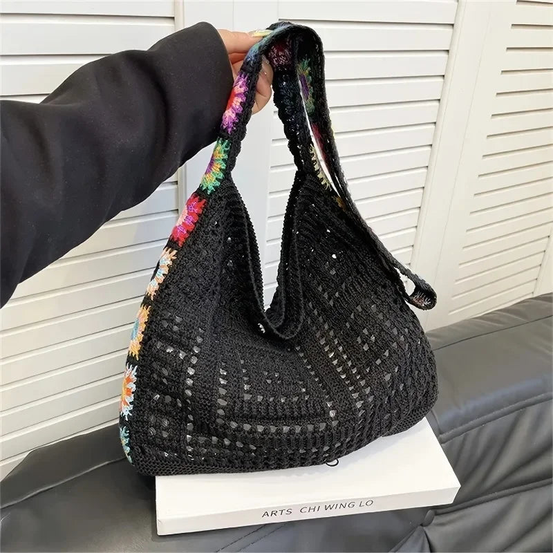 Women Knitted Shoulder Bag Crochet Tote Bag Fashionable Handbag Summer Beach Bаg