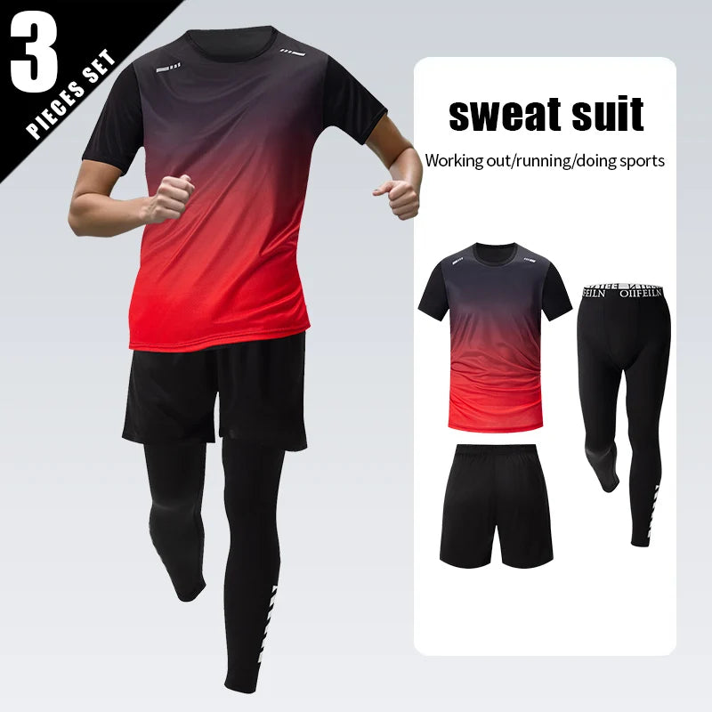 3 Pcs Men's Quick-drying Sports Gradient Suit Leisure Sports Running Short Sleeve Comfortable Sun Protection Pants Joker Shorts
