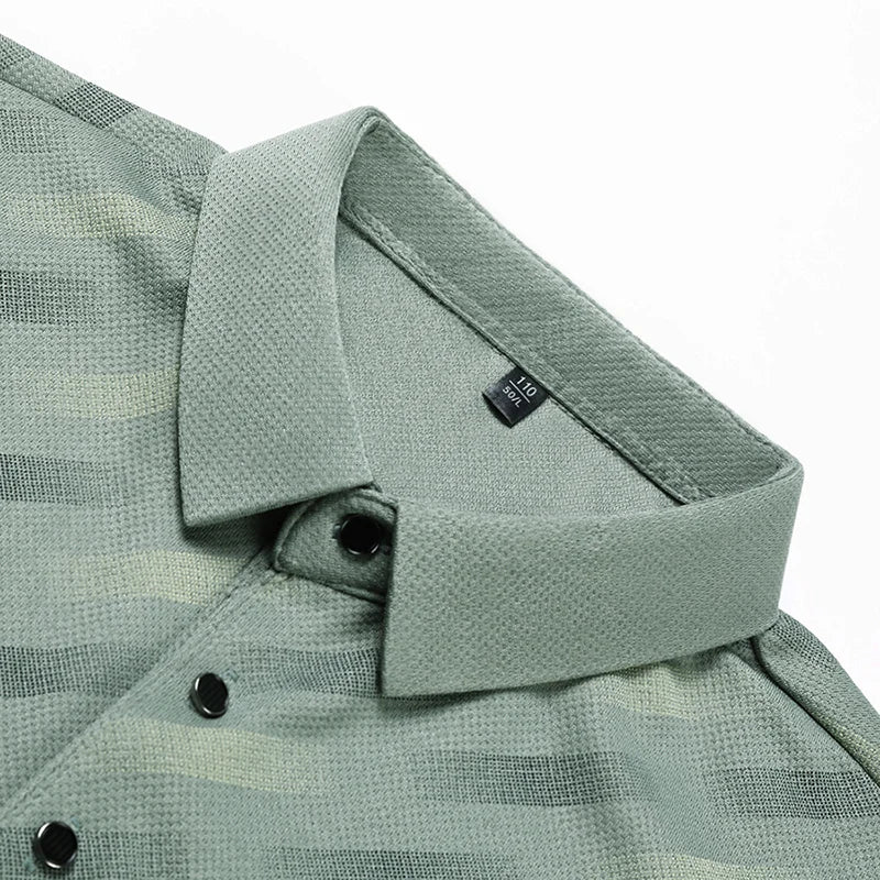 Summer New Men's Casual Fashion High-end Lapel Ice Silk Polo Shirt Dad Outfit