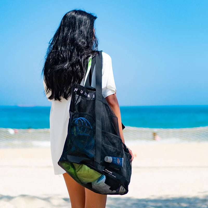 Nu-June Large Beach Bag For Towels Mesh Durable Beach Bag For Toys Waterproof Underwear Pocket Beach Tote BagTransparent Bag