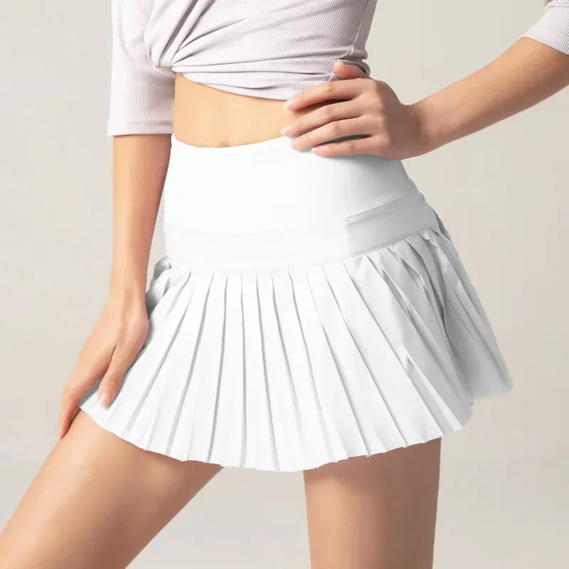 Summer Women's Tennis Pleated Skirt Pants High Waist Double Layer Design Sports Sexy Fitness Yoga Skirt