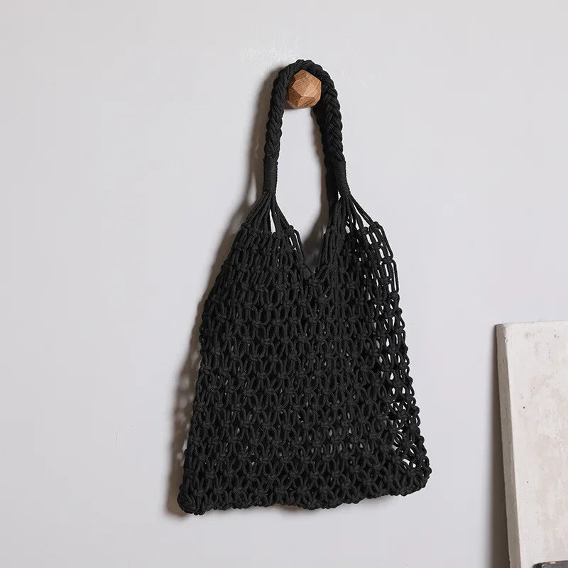 Women Large Capacity Straw Handbag Totes Hollow Out Shoulder Bags Vintage Travel Beach Bag Shopping Pack