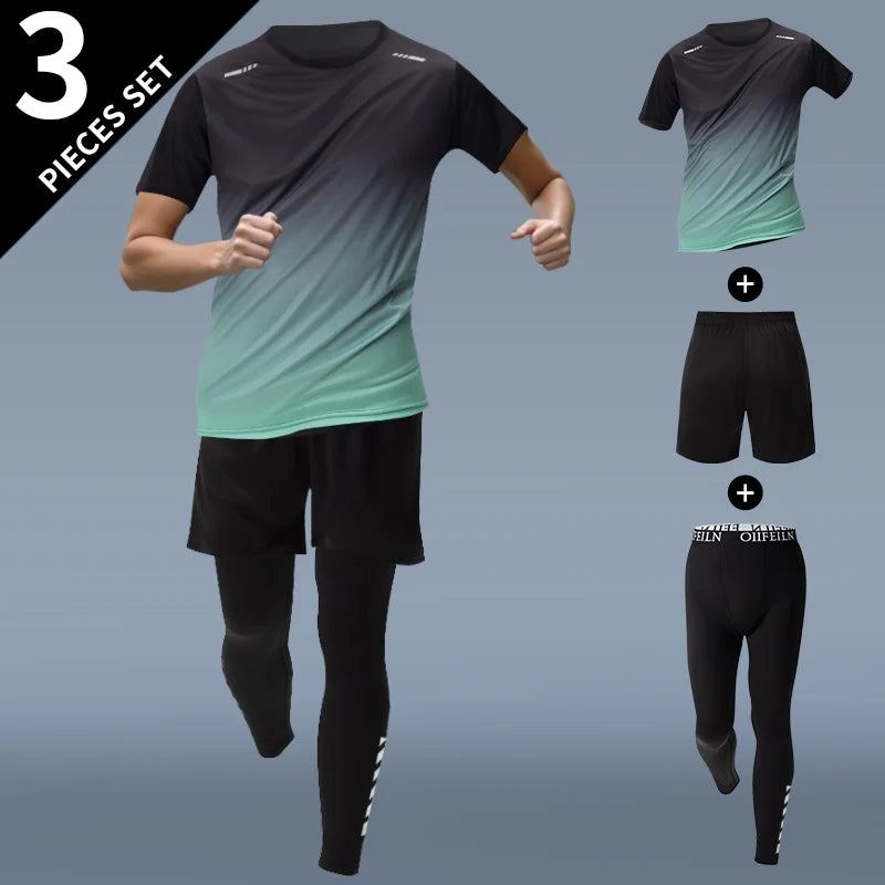 3 Pcs Men's Quick-drying Sports Gradient Suit Leisure Sports Running Short Sleeve Comfortable Sun Protection Pants Joker Shorts