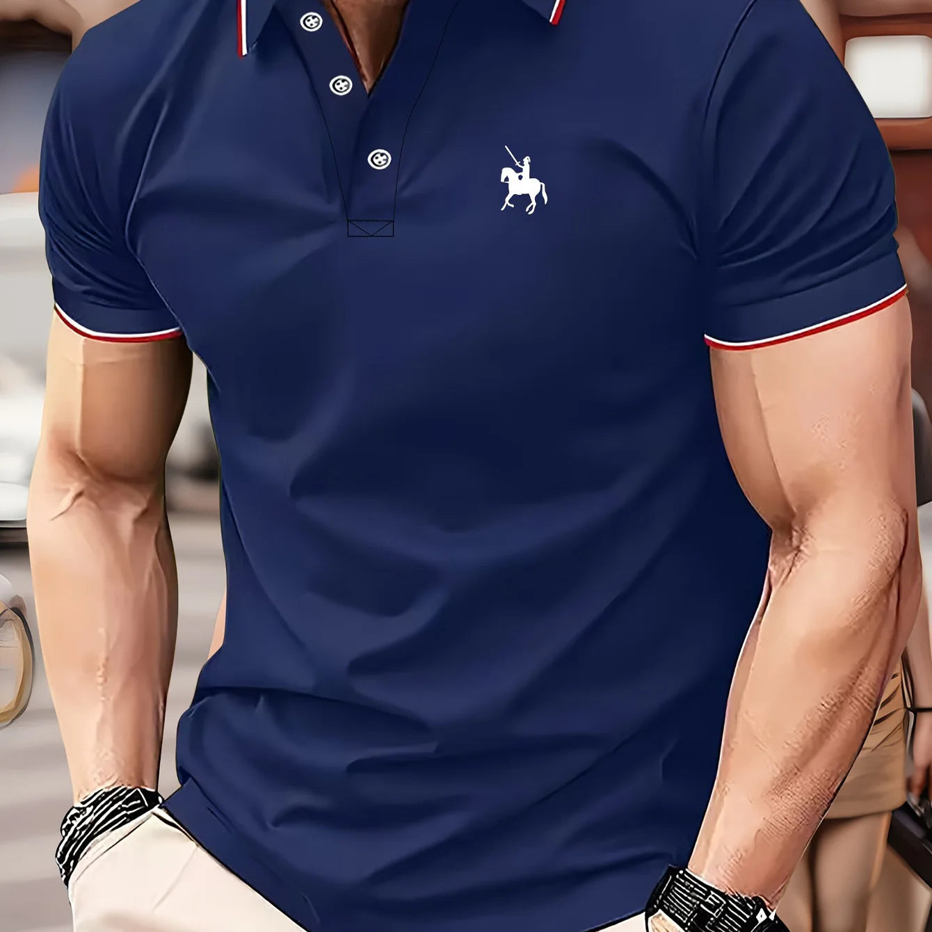 Men's summer 100 cotton fashionable casual knight pattern print loose large lapel short sleeved polo shirt top