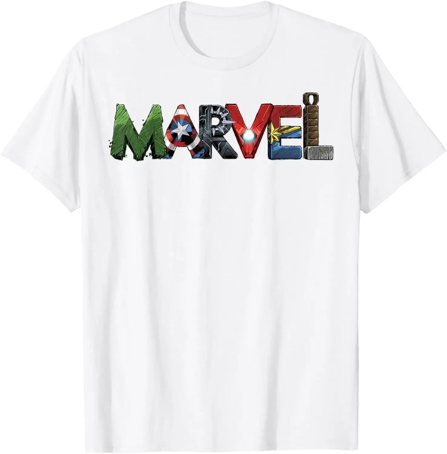 Miniso Marvel Cotton Short Sleeve Avenger Men's T-Shirt Text Portrait Print T-Shirt
